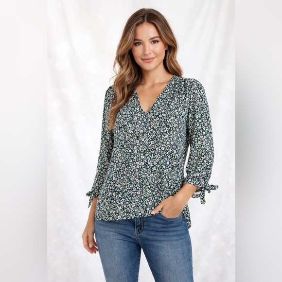 Cynthia Rowley Tops - Cynthia Rowley Green Floral V-Neck Blouse